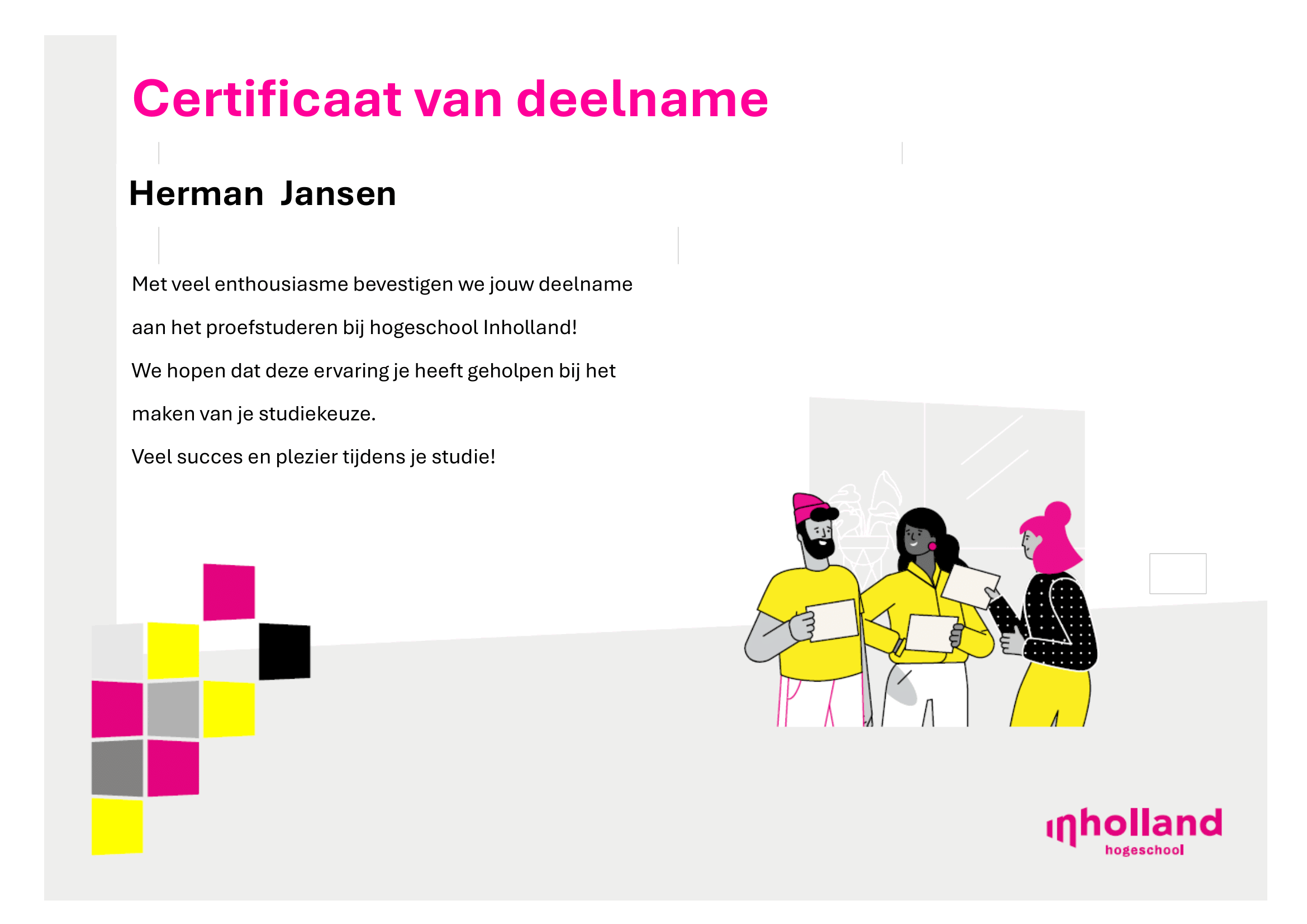 Certificaat Proefstuderen Jansen, Herman 1